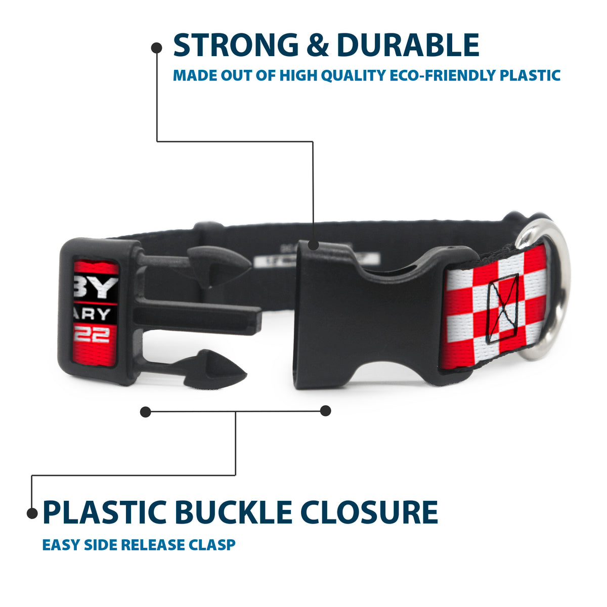 Plastic Clip Collar - SHELBY 60th ANNIVERSARY Checker Red/Black/White Dog Collars Plastic Clip Side Release Shelby