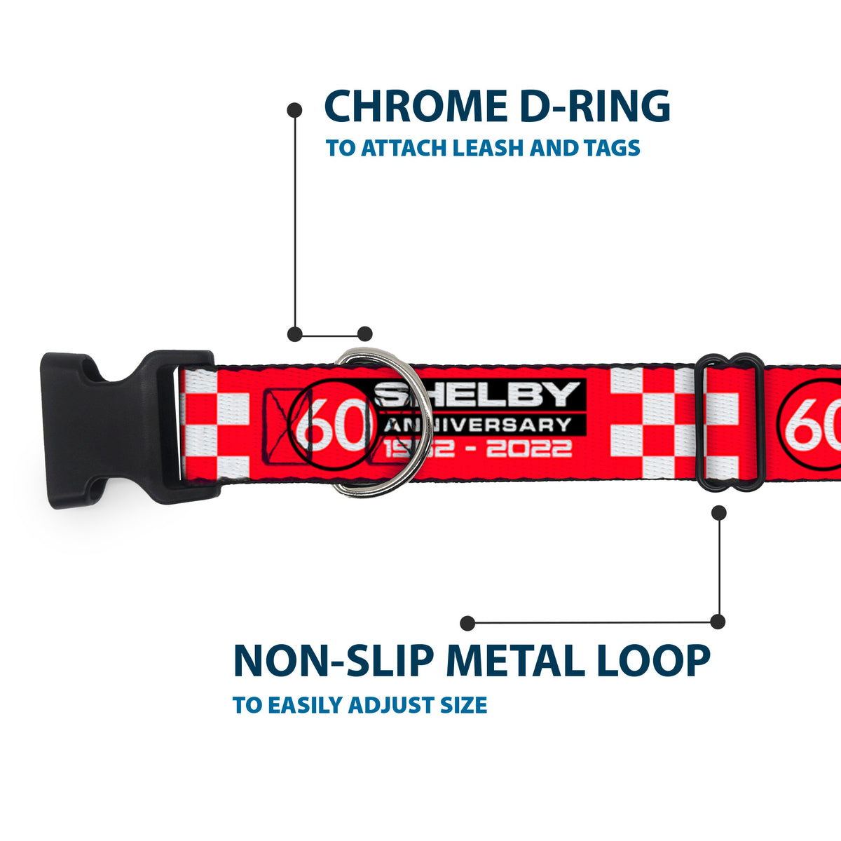 Plastic Clip Collar - SHELBY 60th ANNIVERSARY Checker Red/Black/White Dog Collars Plastic Clip Side Release Shelby