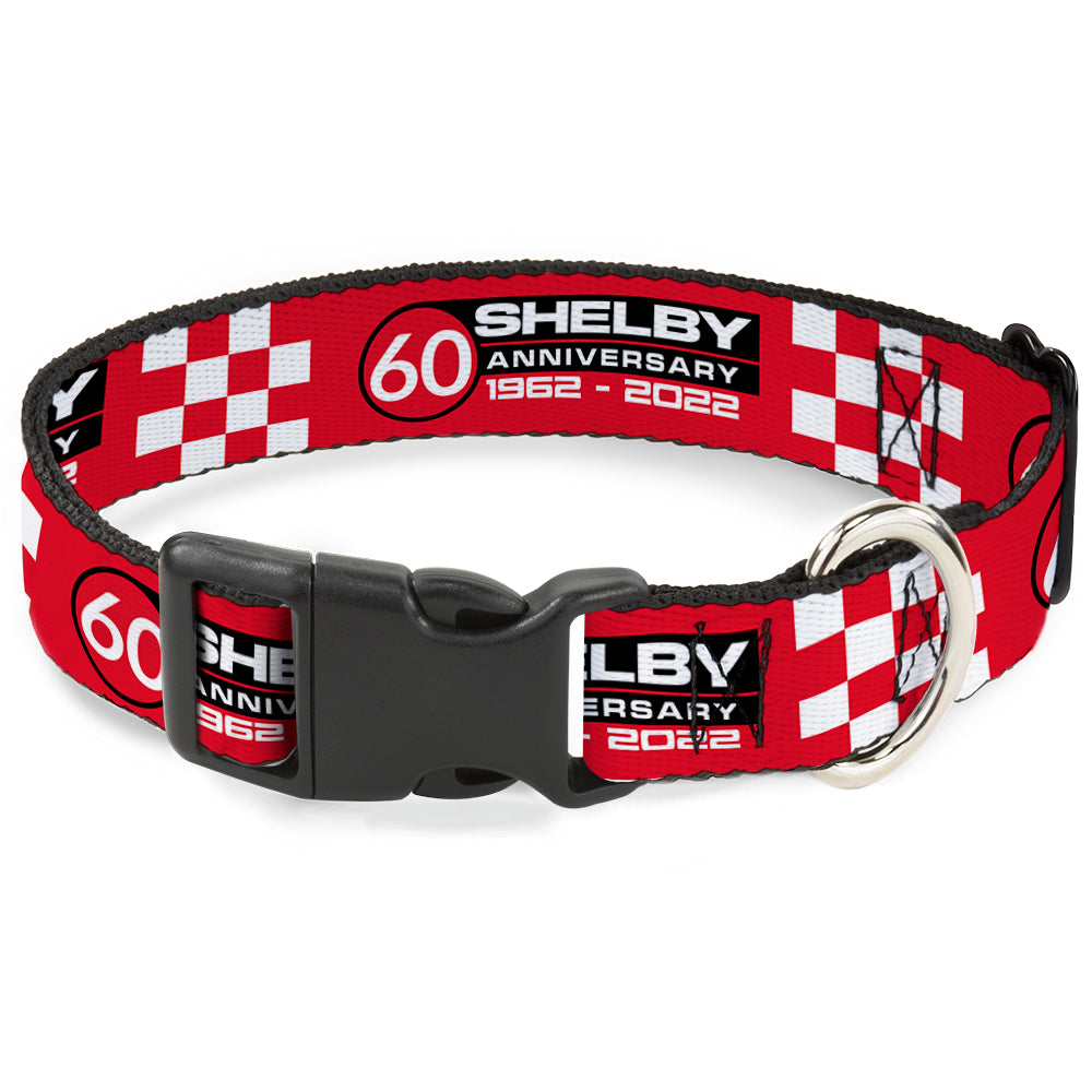 Plastic Clip Collar - SHELBY 60th ANNIVERSARY Checker Red/Black/White Dog Collars Plastic Clip Side Release Shelby