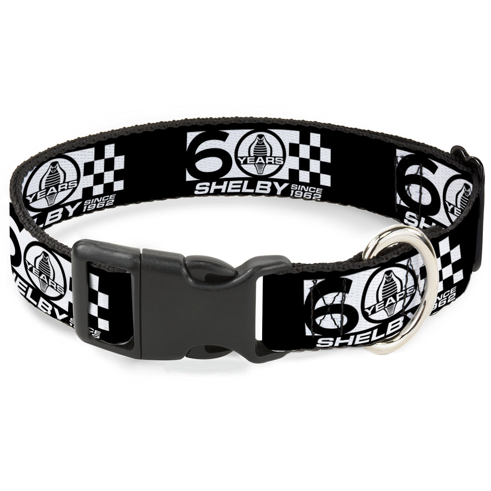 Plastic Clip Collar - SHELBY 60 YEARS SINCE 1962 Checker Black/White Dog Collars Plastic Clip Side Release Shelby