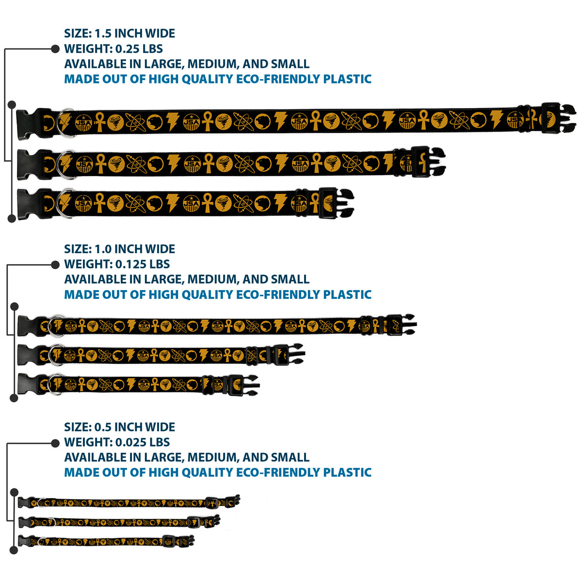 Plastic Clip Collar - Black Adam Justice Society Icons Black/Orange Dog Collars Plastic Clip Side Release DC Comics