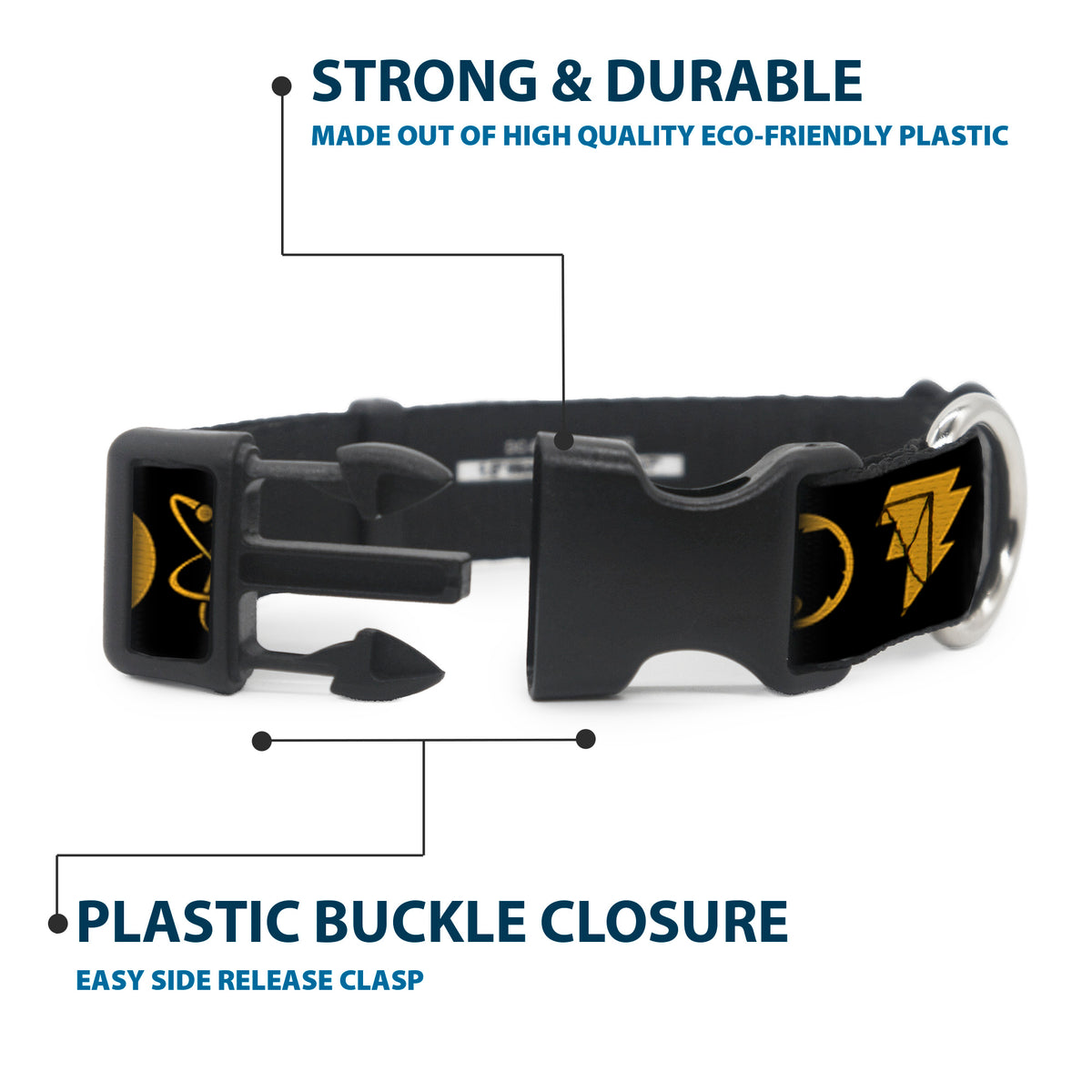 Plastic Clip Collar - Black Adam Justice Society Icons Black/Orange Dog Collars Plastic Clip Side Release DC Comics