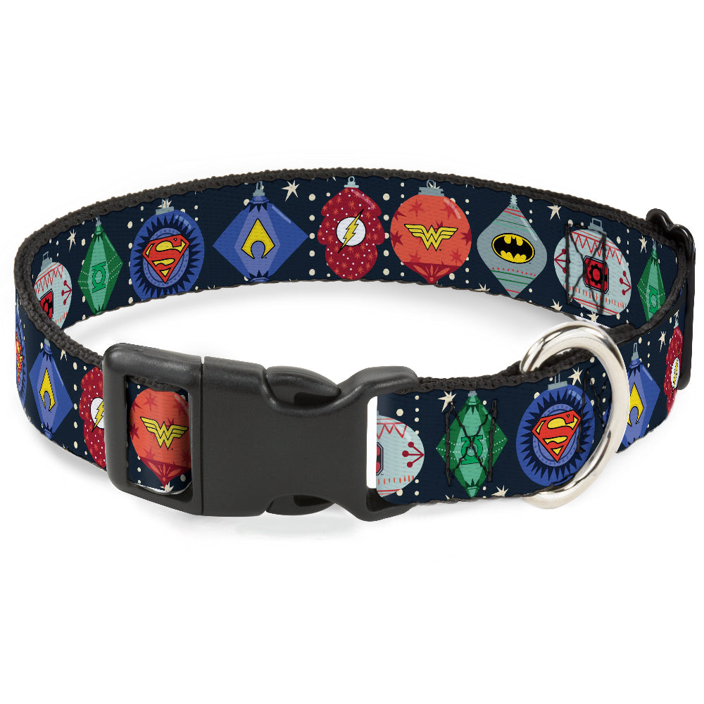 Plastic Clip Collar - DC Comics Justice League Holiday Ornament Icons and Stars Dog Collars Plastic Clip Side Release DC Comics