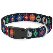 Plastic Clip Collar - DC Comics Justice League Holiday Ornament Icons and Stars Dog Collars Plastic Clip Side Release DC Comics