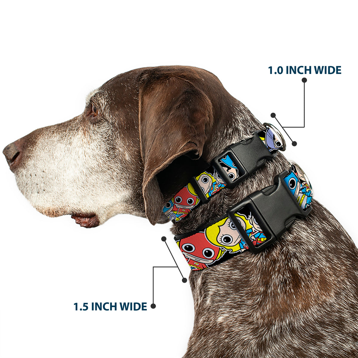 Plastic Clip Collar - DC Mini Group Stacked Black Dog Collars Plastic Clip Side Release DC Comics