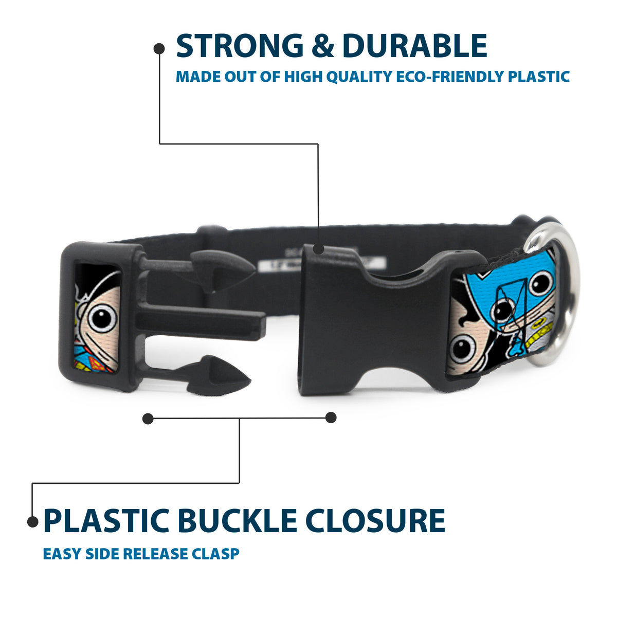 Plastic Clip Collar - DC Mini Group Stacked Black Dog Collars Plastic Clip Side Release DC Comics