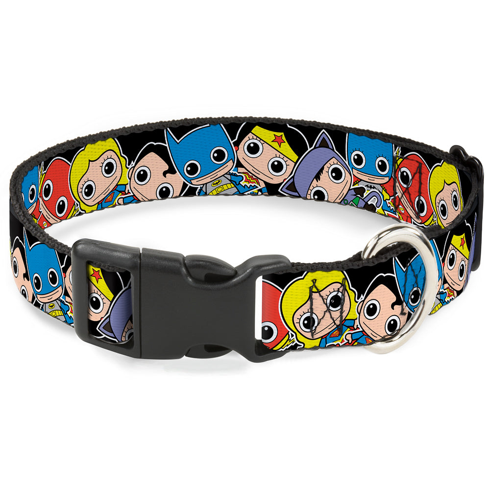 Plastic Clip Collar - DC Mini Group Stacked Black Dog Collars Plastic Clip Side Release DC Comics