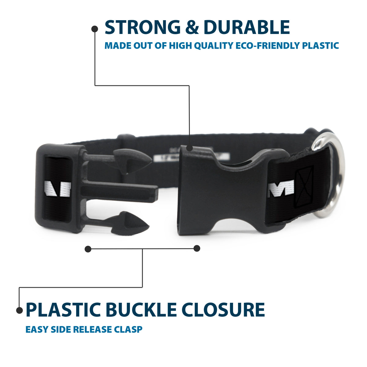 Plastic Clip Collar - RAM Shield Logo/Bold Text Black/White Dog Collars Plastic Clip Side Release Dodge