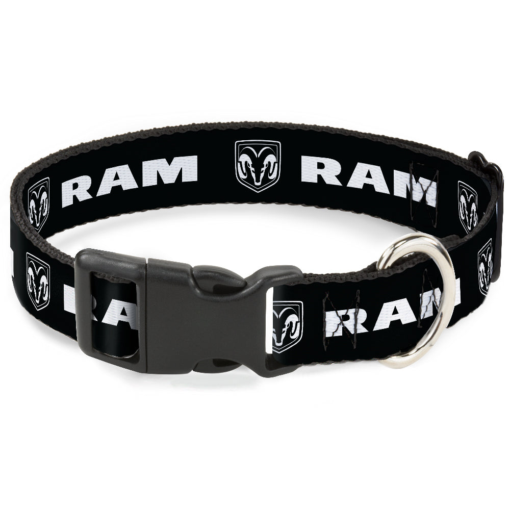 Plastic Clip Collar - RAM Shield Logo/Bold Text Black/White Dog Collars Plastic Clip Side Release Dodge