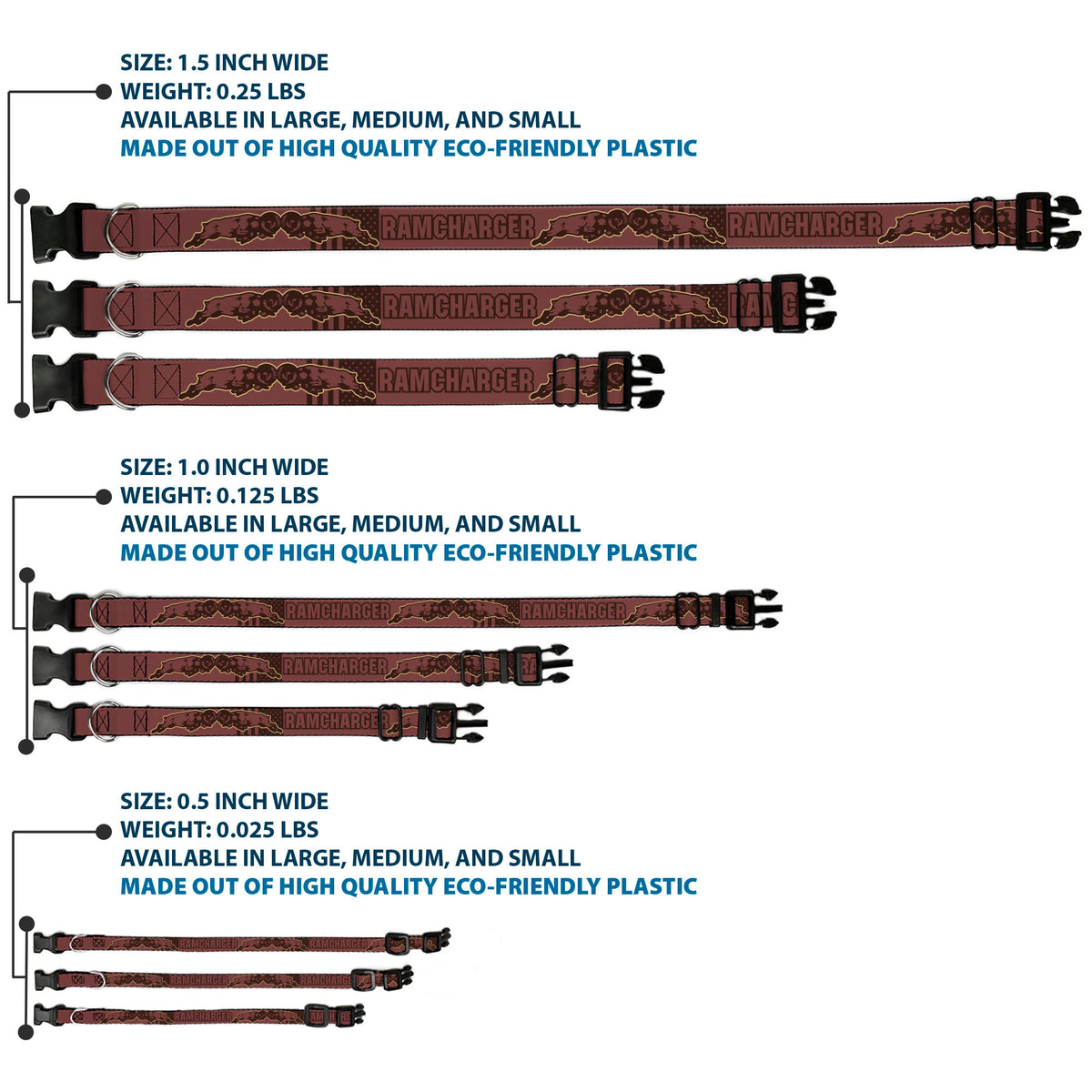 Plastic Clip Collar - Dodge Americana RAM CHARGER Browns Dog Collars Plastic Clip Side Release Ram