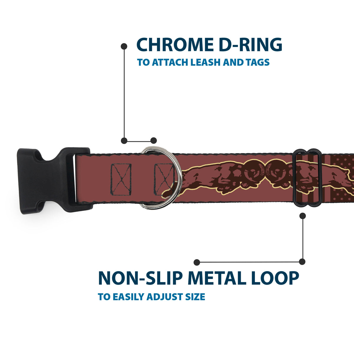 Plastic Clip Collar - Dodge Americana RAM CHARGER Browns Dog Collars Plastic Clip Side Release Ram