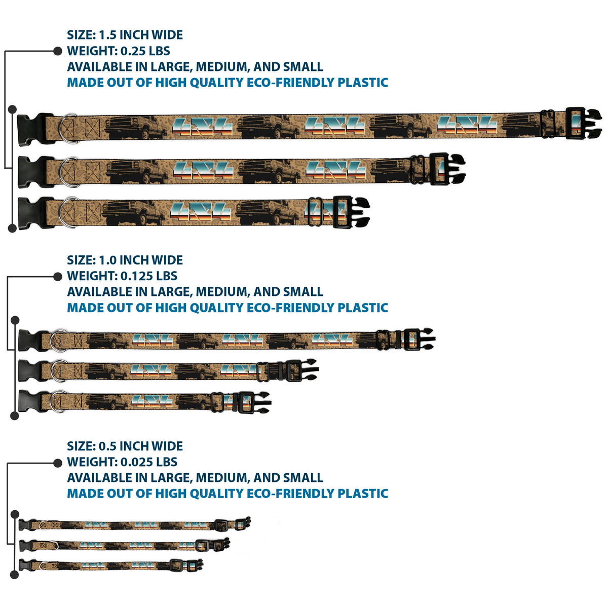 Plastic Clip Collar - Dodge Power Wagon Truck 4x4 Paisley Tan/Black Dog Collars Plastic Clip Side Release Ram