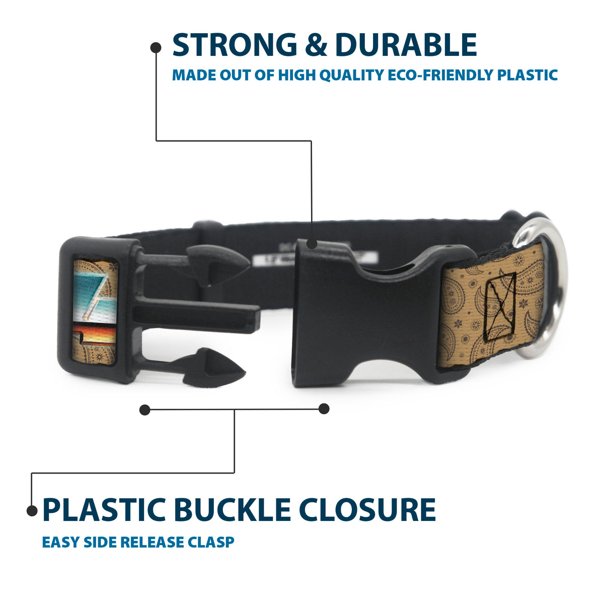 Plastic Clip Collar - Dodge Power Wagon Truck 4x4 Paisley Tan/Black Dog Collars Plastic Clip Side Release Ram