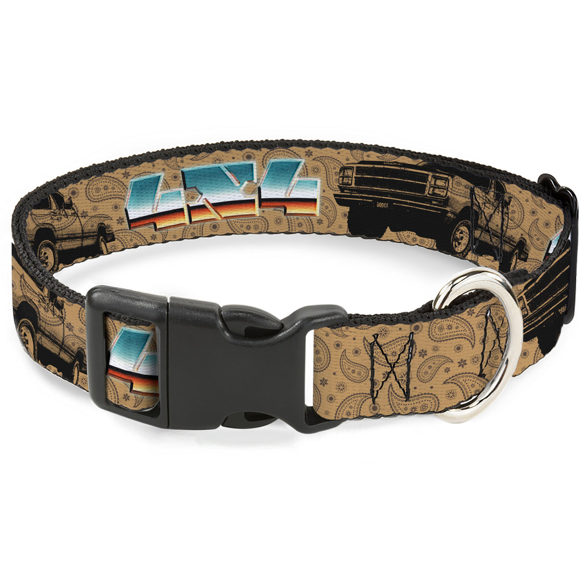 Plastic Clip Collar - Dodge Power Wagon Truck 4x4 Paisley Tan/Black Dog Collars Plastic Clip Side Release Ram