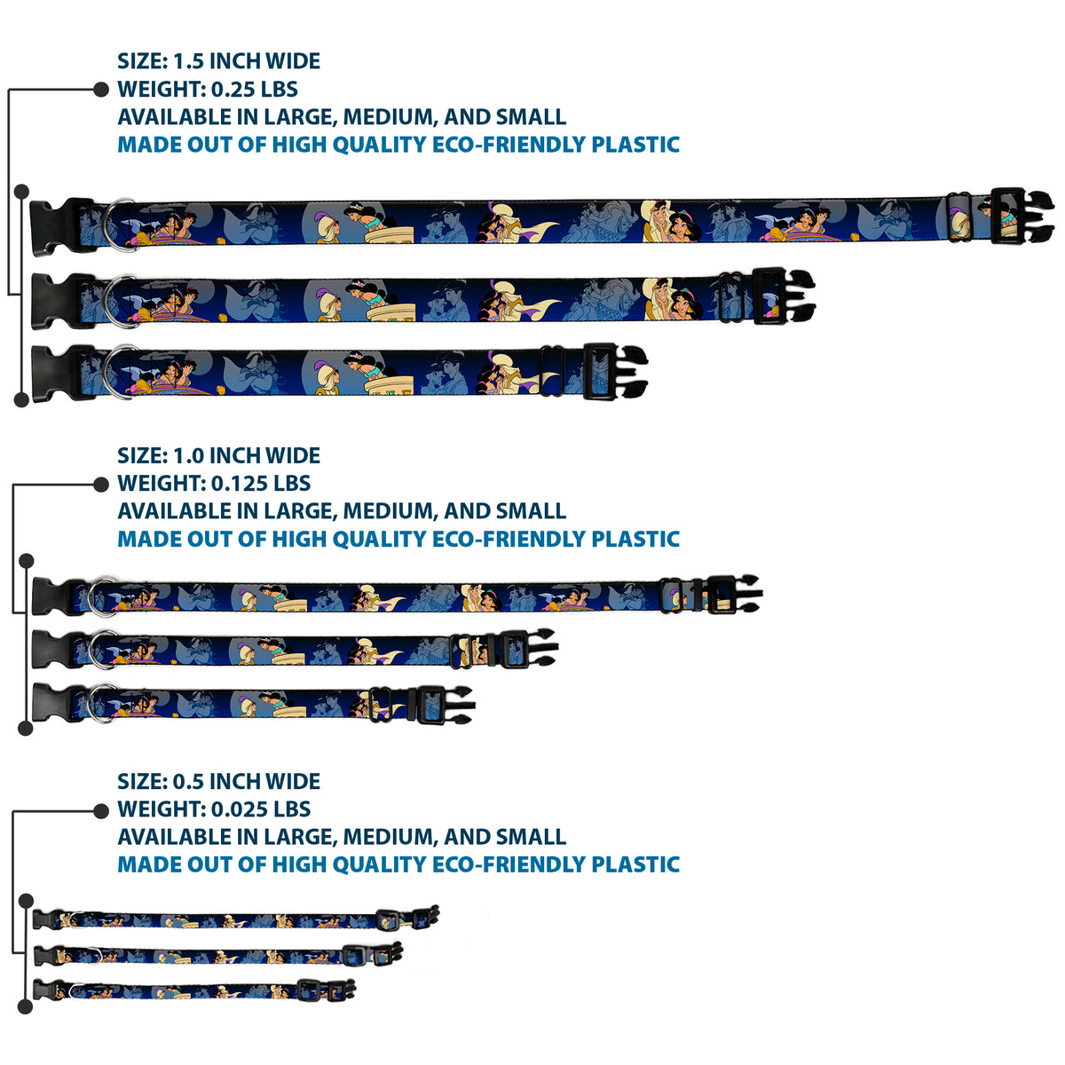 Plastic Clip Collar - Aladdin & Jasmine Scenes Dog Collars Plastic Clip Side Release Disney