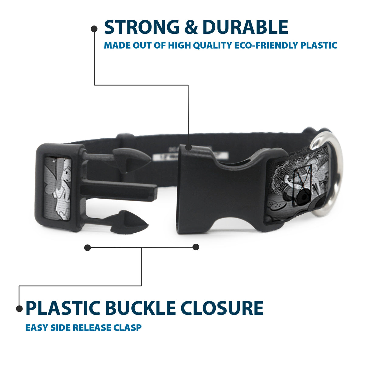 Plastic Clip Collar - Tinker Bell Scenes Black/White Dog Collars Plastic Clip Side Release Disney