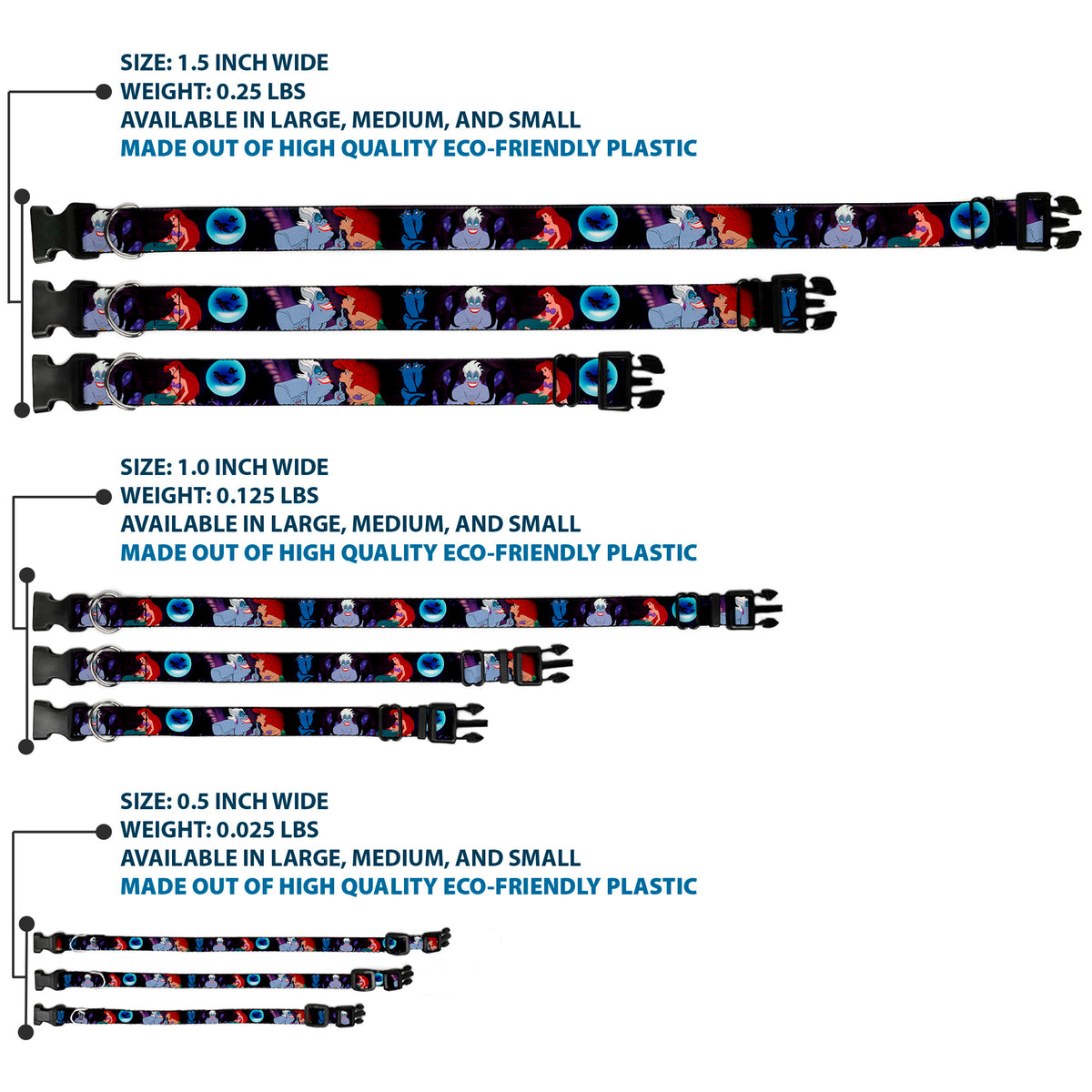 Plastic Clip Collar - The Little Mermaid Ariel & Ursula Scenes Dog Collars Plastic Clip Side Release Disney
