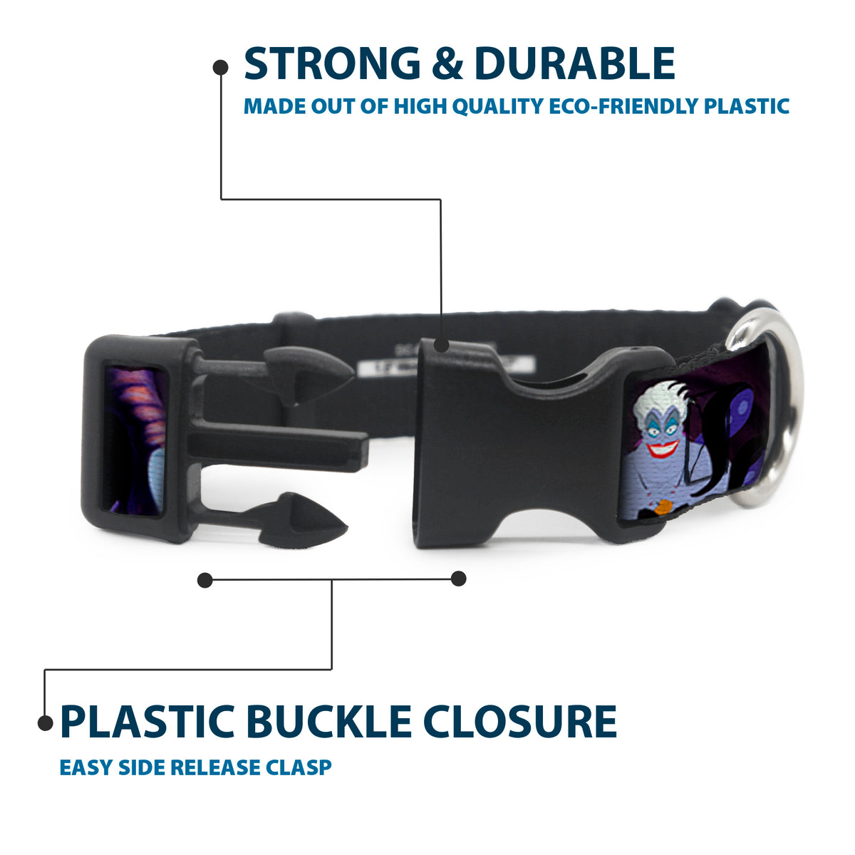 Plastic Clip Collar - The Little Mermaid Ariel & Ursula Scenes Dog Collars Plastic Clip Side Release Disney
