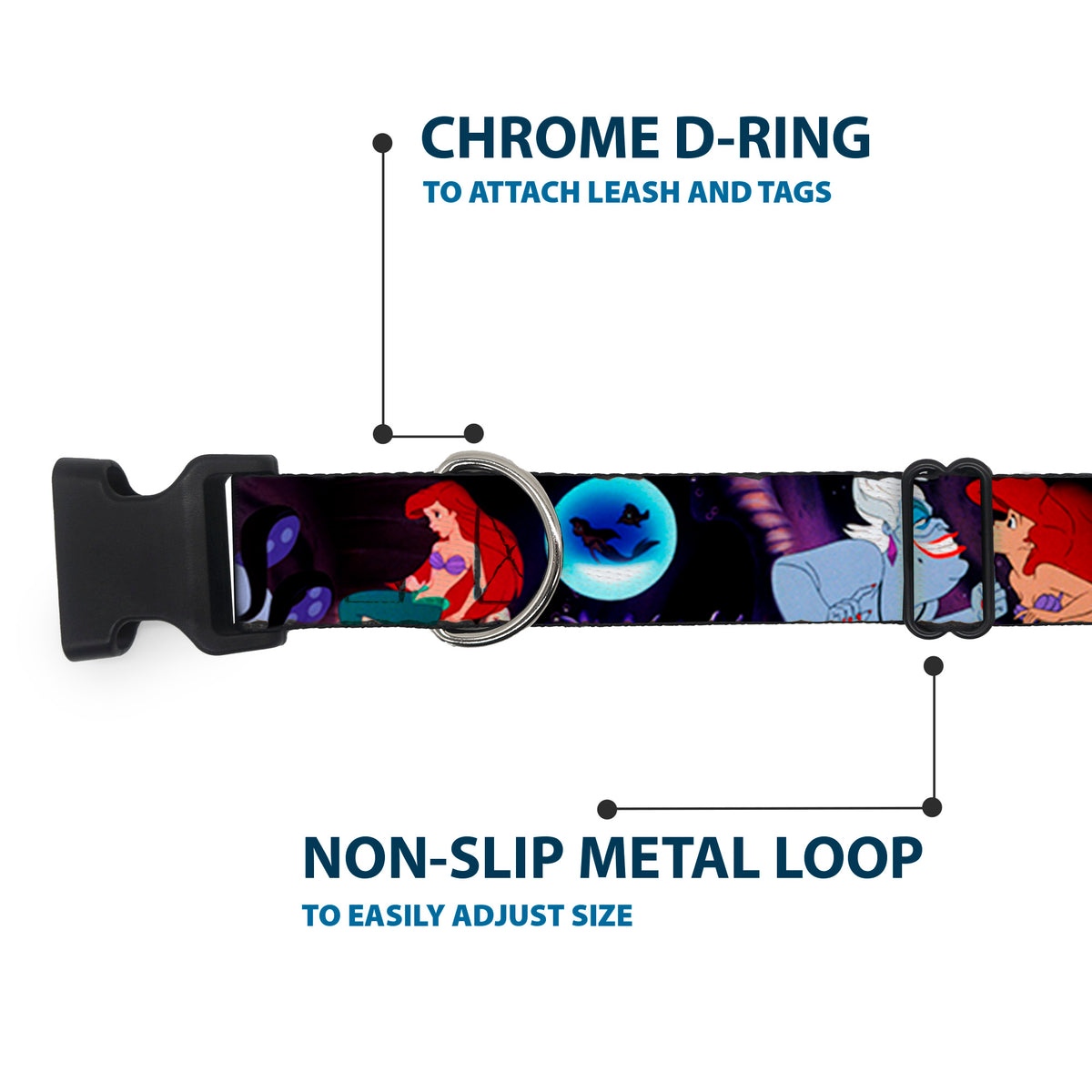 Plastic Clip Collar - The Little Mermaid Ariel & Ursula Scenes Dog Collars Plastic Clip Side Release Disney
