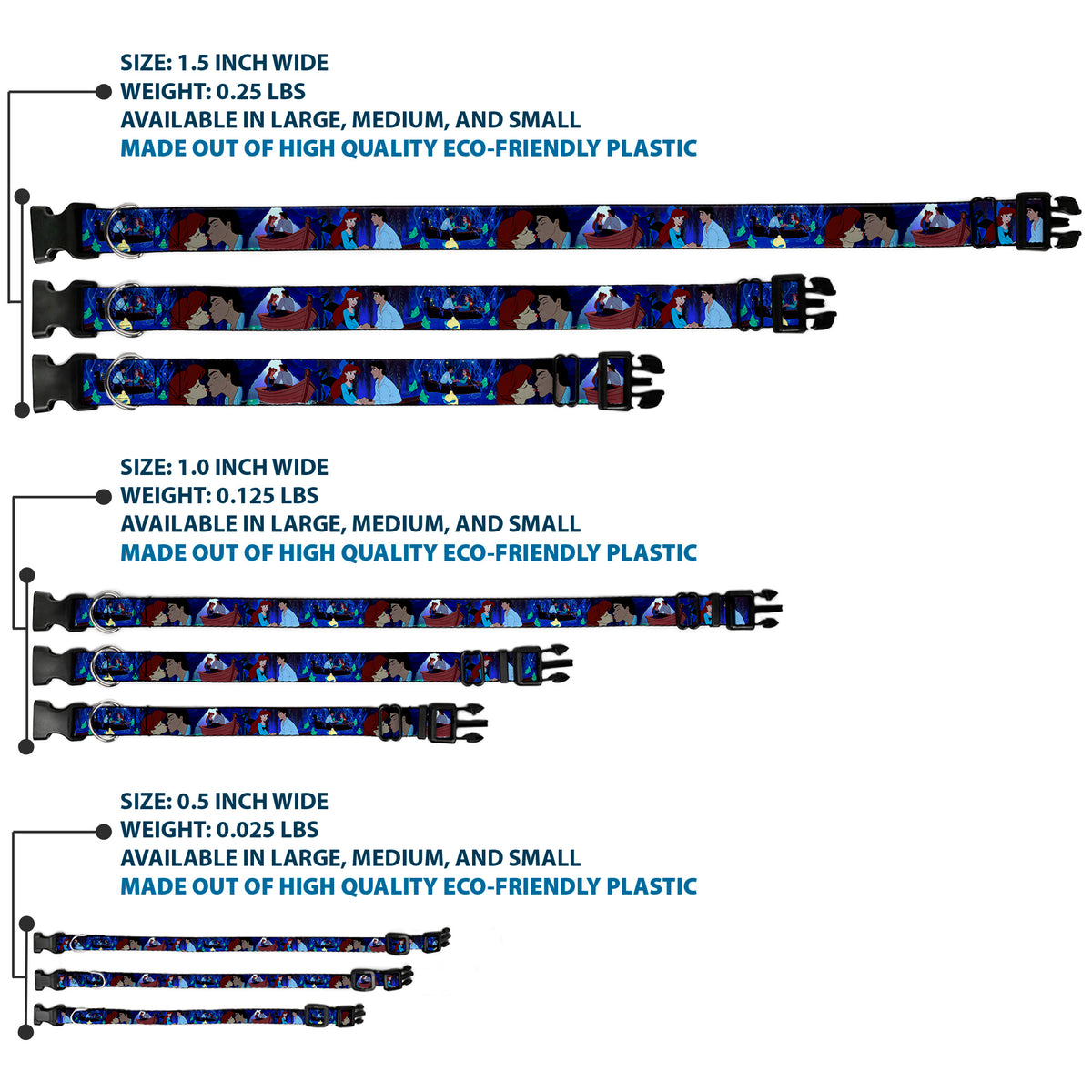 Plastic Clip Collar - The Little Mermaid Ariel & Eric Boat Scenes Dog Collars Plastic Clip Side Release Disney