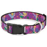 Plastic Clip Collar - Tinker Bell Poses/Flowers/Stars/Skull Purple Dog Collars Plastic Clip Side Release Disney