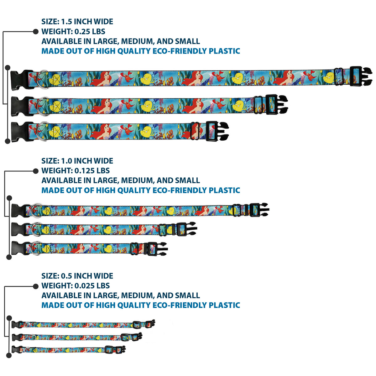 Plastic Clip Collar - Ariel, Sebastian & Flounder Scene Dog Collars Plastic Clip Side Release Disney