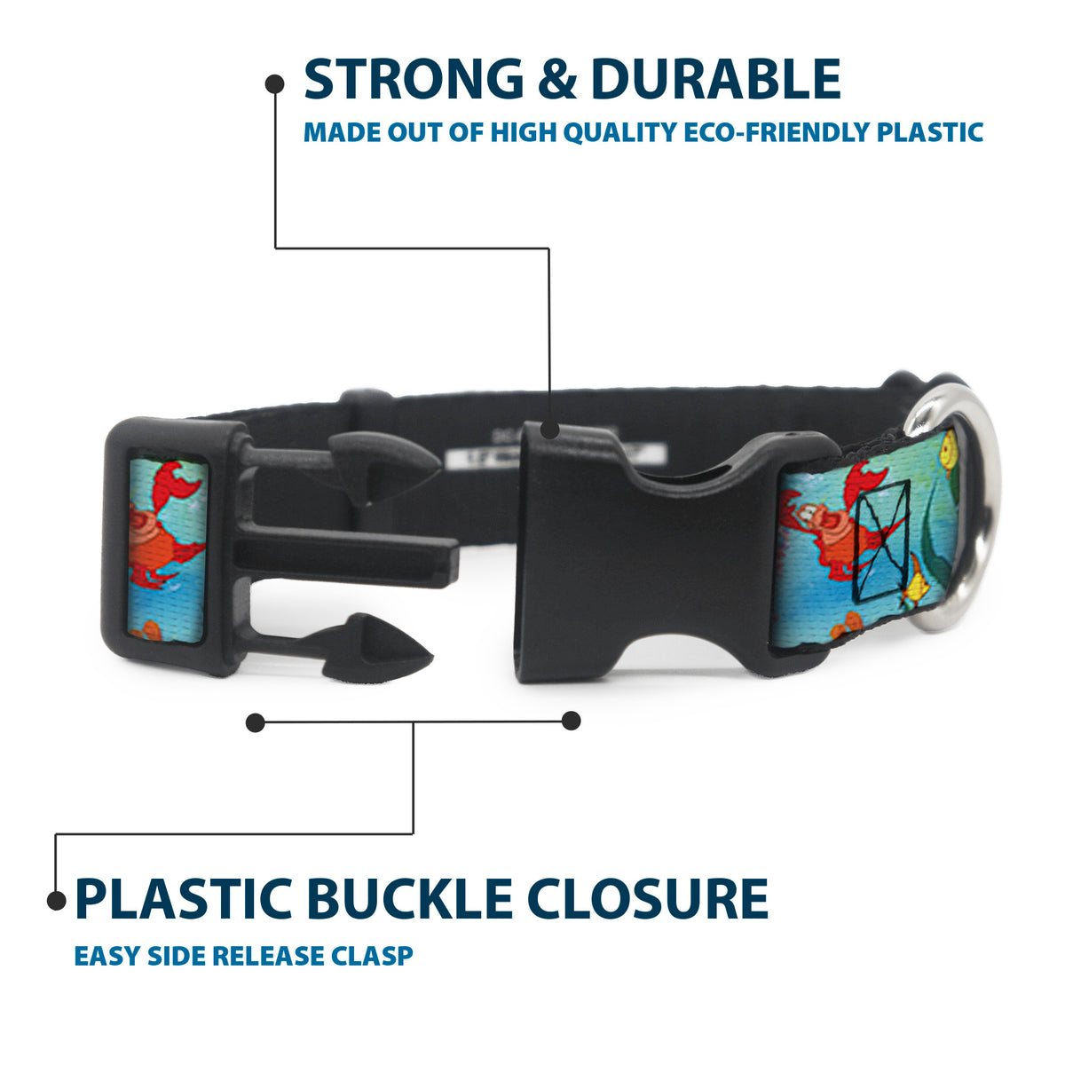 Plastic Clip Collar - Ariel, Sebastian & Flounder Scene Dog Collars Plastic Clip Side Release Disney