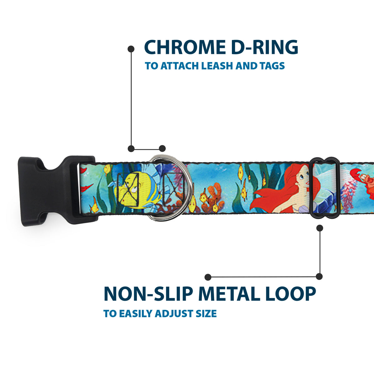 Plastic Clip Collar - Ariel, Sebastian & Flounder Scene Dog Collars Plastic Clip Side Release Disney