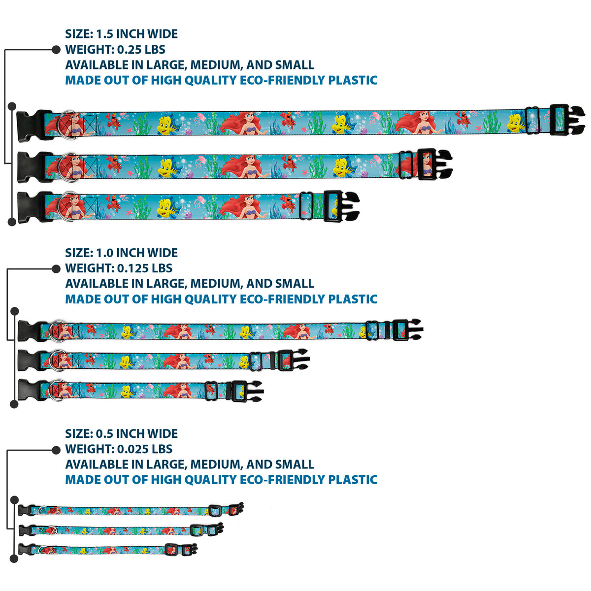 Plastic Clip Collar - Ariel, Sebastian & Flounder Scene2 Dog Collars Plastic Clip Side Release Disney