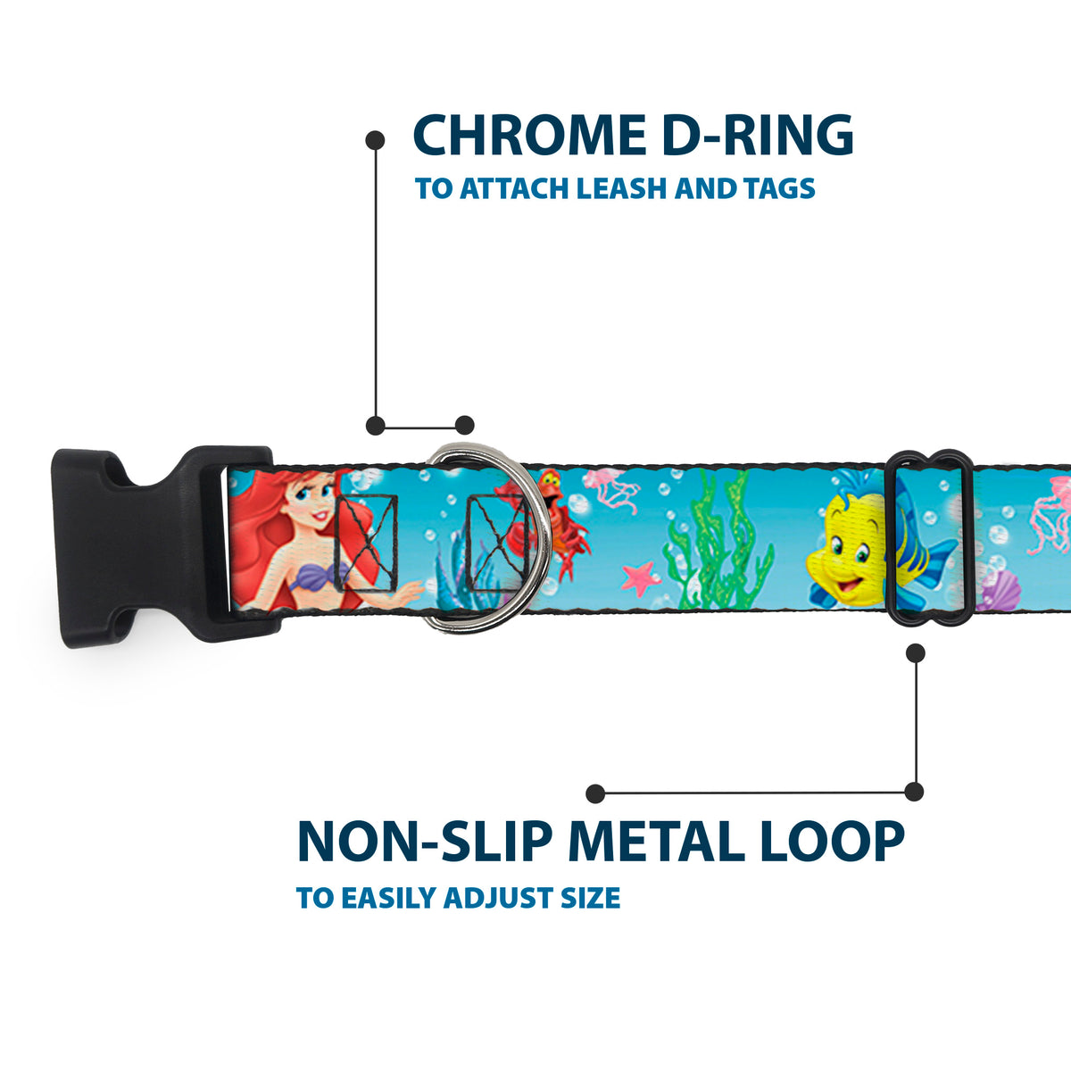 Plastic Clip Collar - Ariel, Sebastian & Flounder Scene2 Dog Collars Plastic Clip Side Release Disney