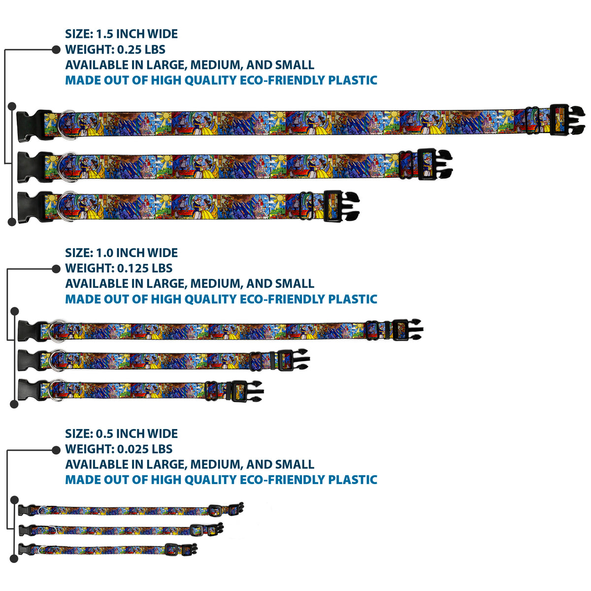 Plastic Clip Collar - Beauty & the Beast Stained Glass Scenes Dog Collars Plastic Clip Side Release Disney