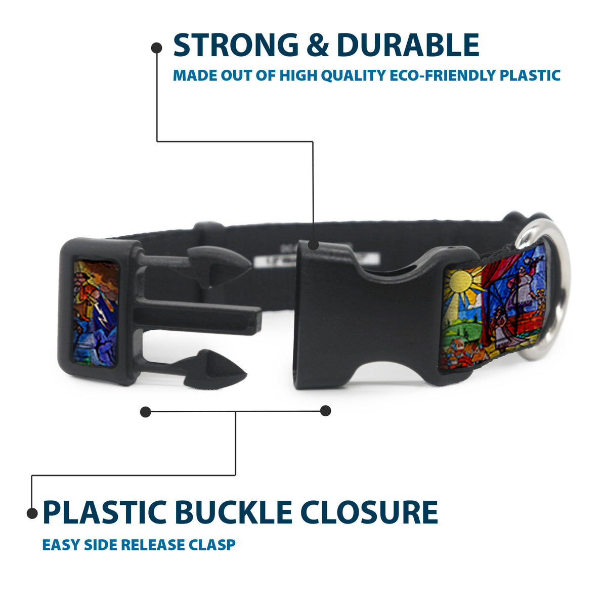 Plastic Clip Collar - Beauty & the Beast Stained Glass Scenes Dog Collars Plastic Clip Side Release Disney