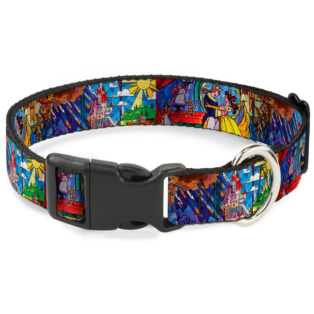 Plastic Clip Collar - Beauty & the Beast Stained Glass Scenes Dog Collars Plastic Clip Side Release Disney