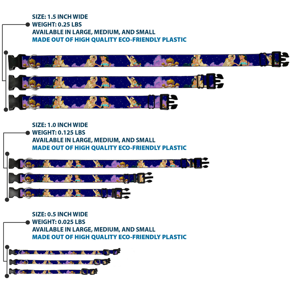 Plastic Clip Collar - Aladdin & Jasmine Magic Carpet Ride Scenes Dog Collars Plastic Clip Side Release Disney