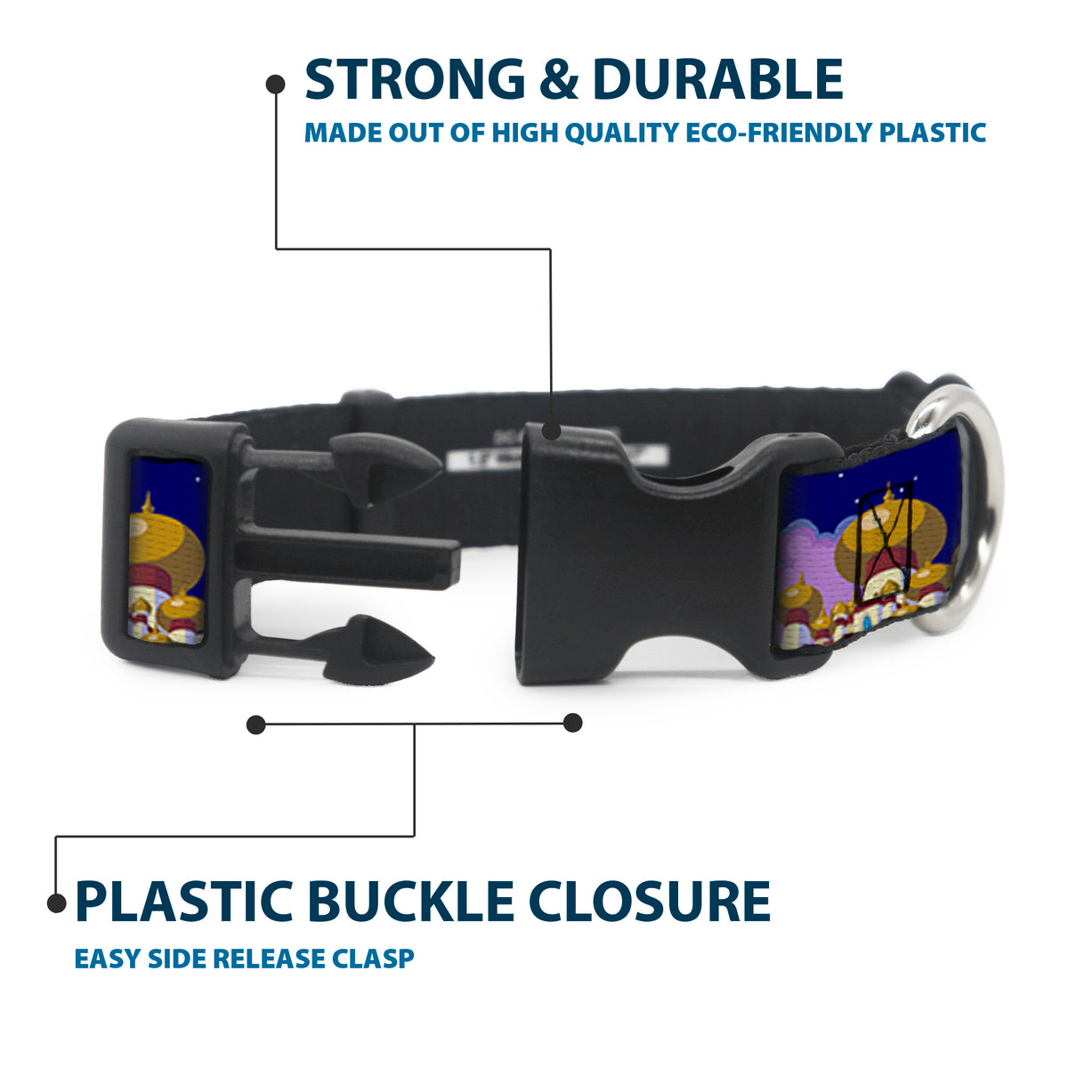 Plastic Clip Collar - Aladdin & Jasmine Magic Carpet Ride Scenes Dog Collars Plastic Clip Side Release Disney