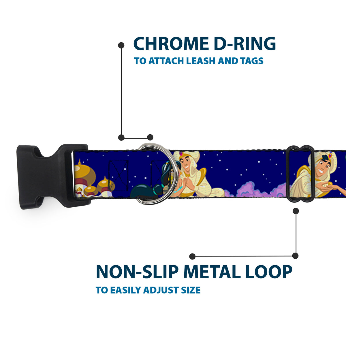 Plastic Clip Collar - Aladdin & Jasmine Magic Carpet Ride Scenes Dog Collars Plastic Clip Side Release Disney