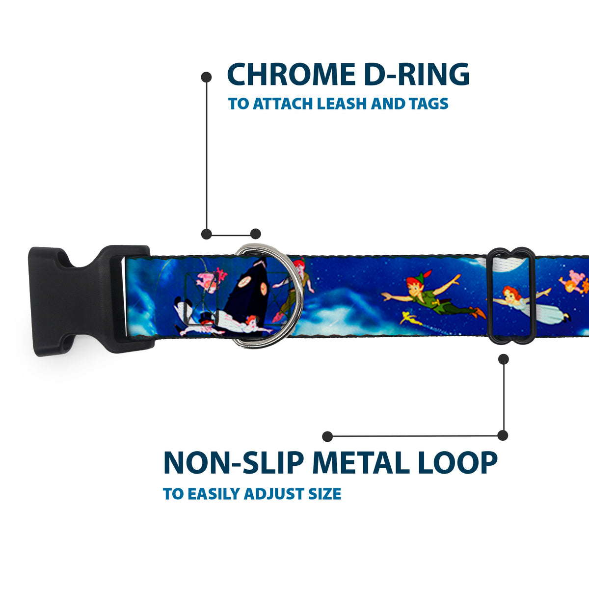 Plastic Clip Collar - Peter Pan Flying Scene Dog Collars Plastic Clip Side Release Disney