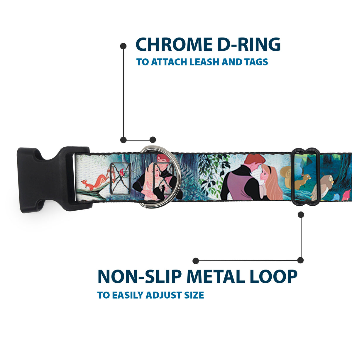 Plastic Clip Collar - Sleeping Beauty Woods Scenes Dog Collars Plastic Clip Side Release Disney