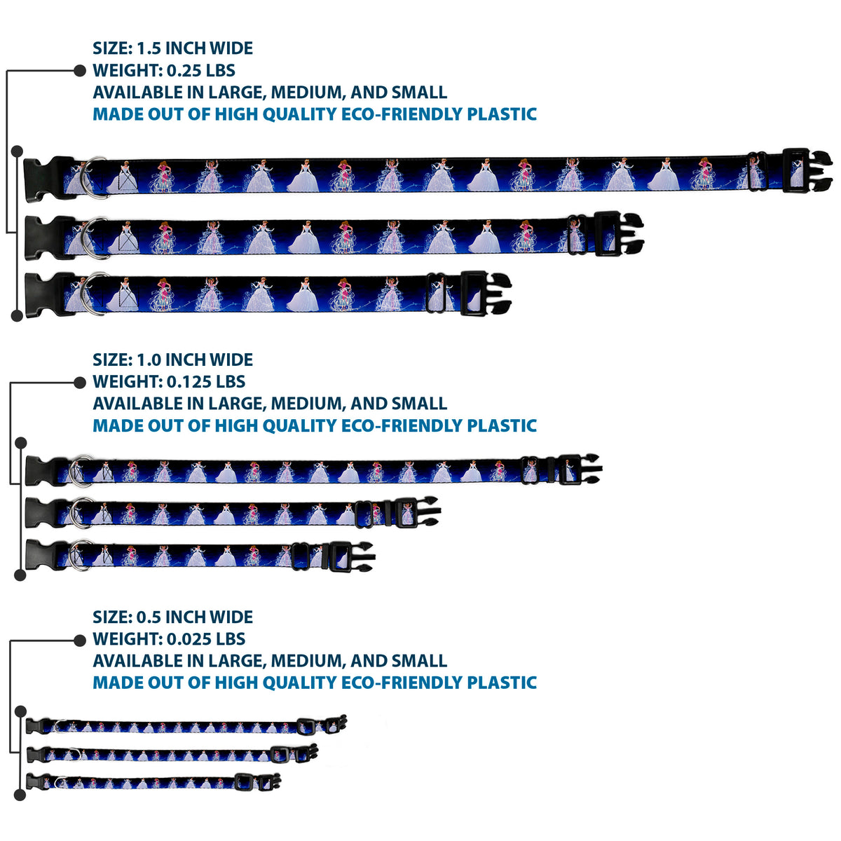 Plastic Clip Collar - Cinderella Transformation Blue Fade Dog Collars Plastic Clip Side Release Disney