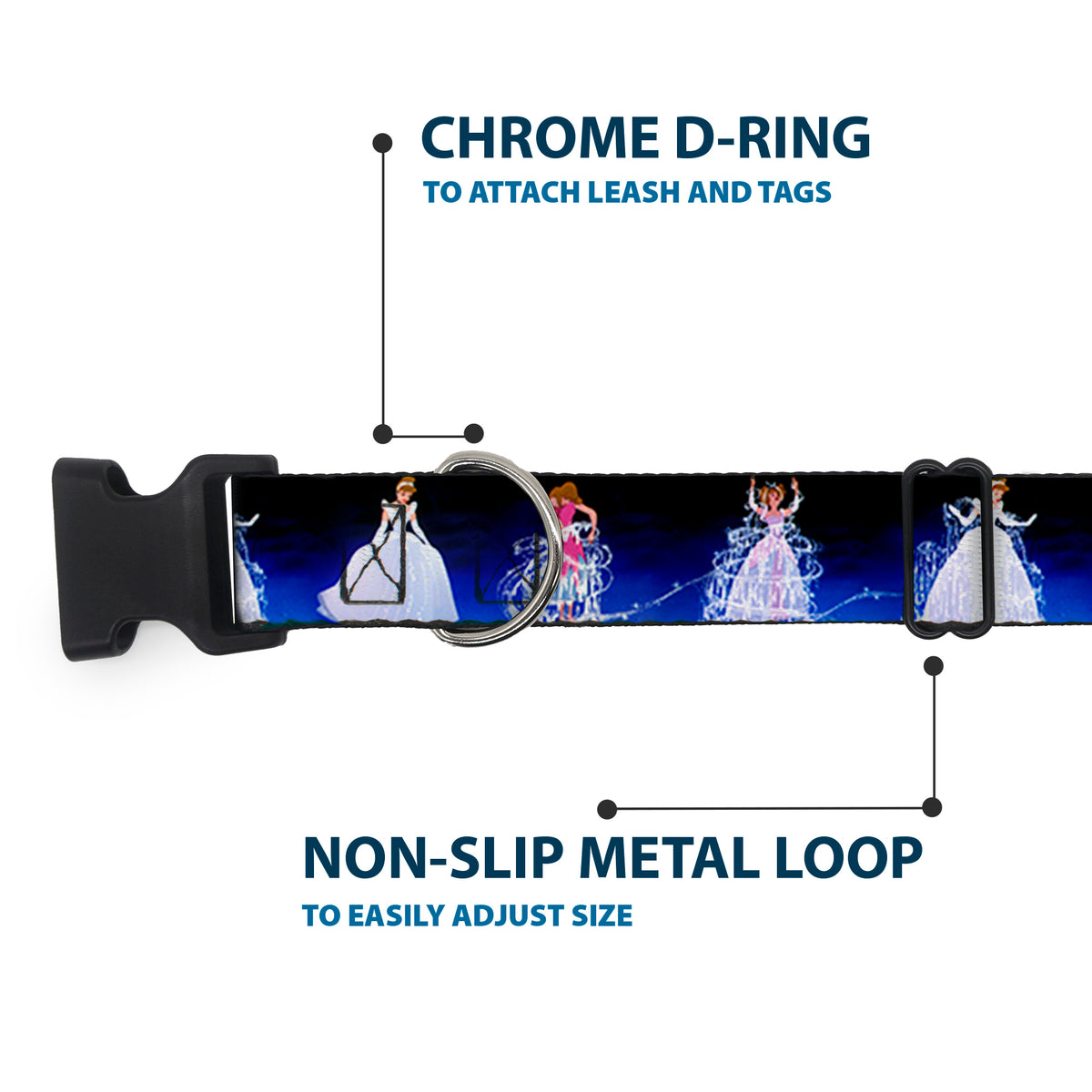 Plastic Clip Collar - Cinderella Transformation Blue Fade Dog Collars Plastic Clip Side Release Disney