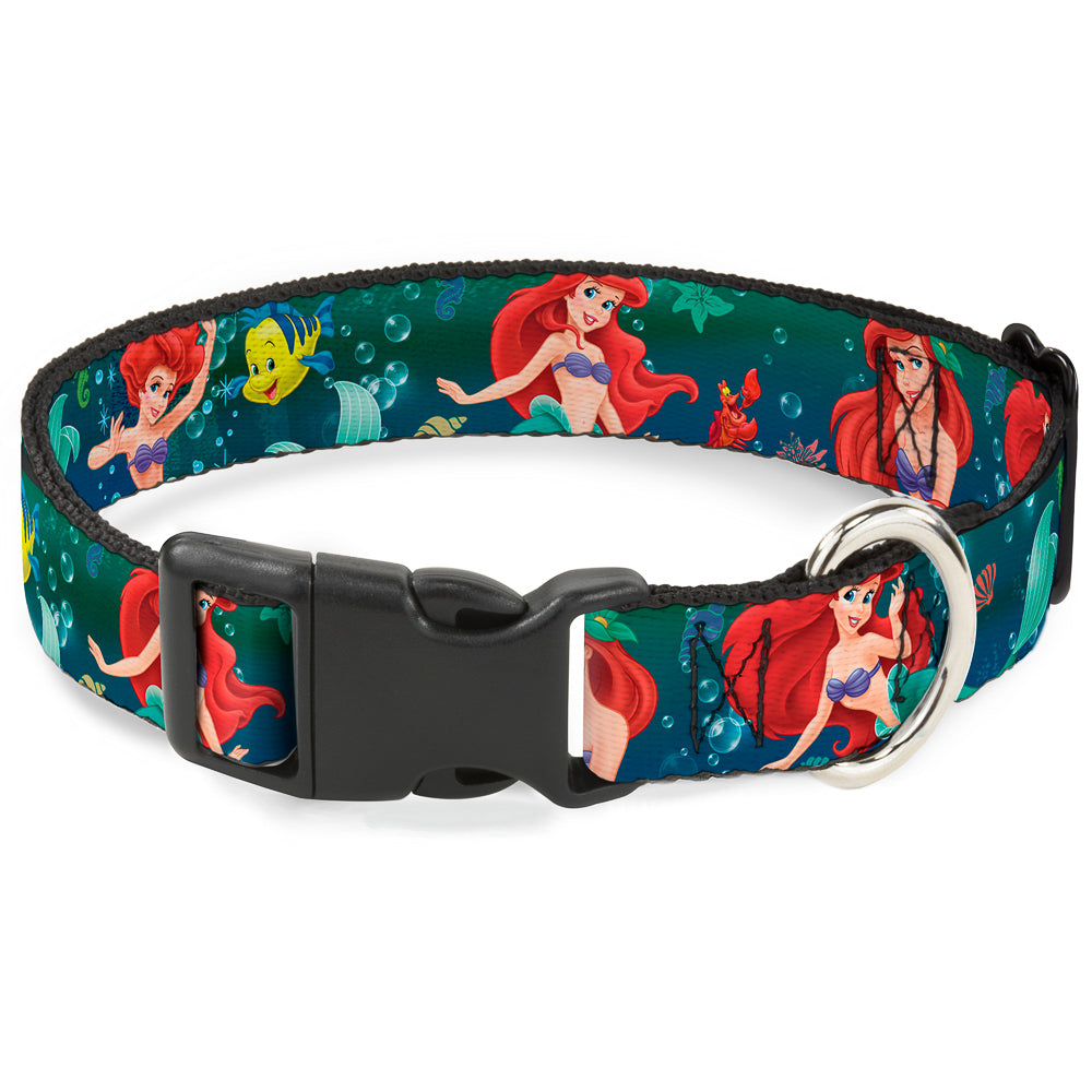 Plastic Clip Collar - Ariel Poses w/Flounder Green/Blue Fade Dog Collars Plastic Clip Side Release Disney
