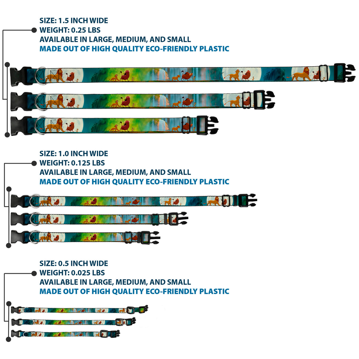 Plastic Clip Collar - Lion King Simba, Pumba & Timon Growing Up Dog Collars Plastic Clip Side Release Disney