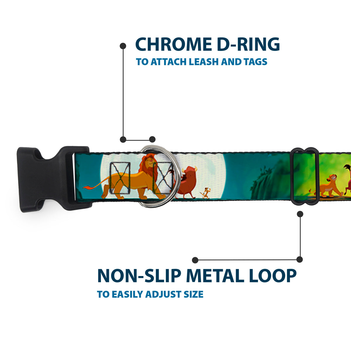Plastic Clip Collar - Lion King Simba, Pumba & Timon Growing Up Dog Collars Plastic Clip Side Release Disney