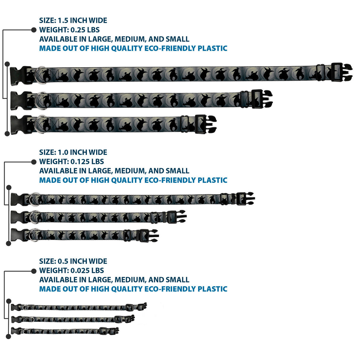 Plastic Clip Collar - Oogie Boogie Silhouette Poses Gray/Black Dog Collars Plastic Clip Side Release Disney