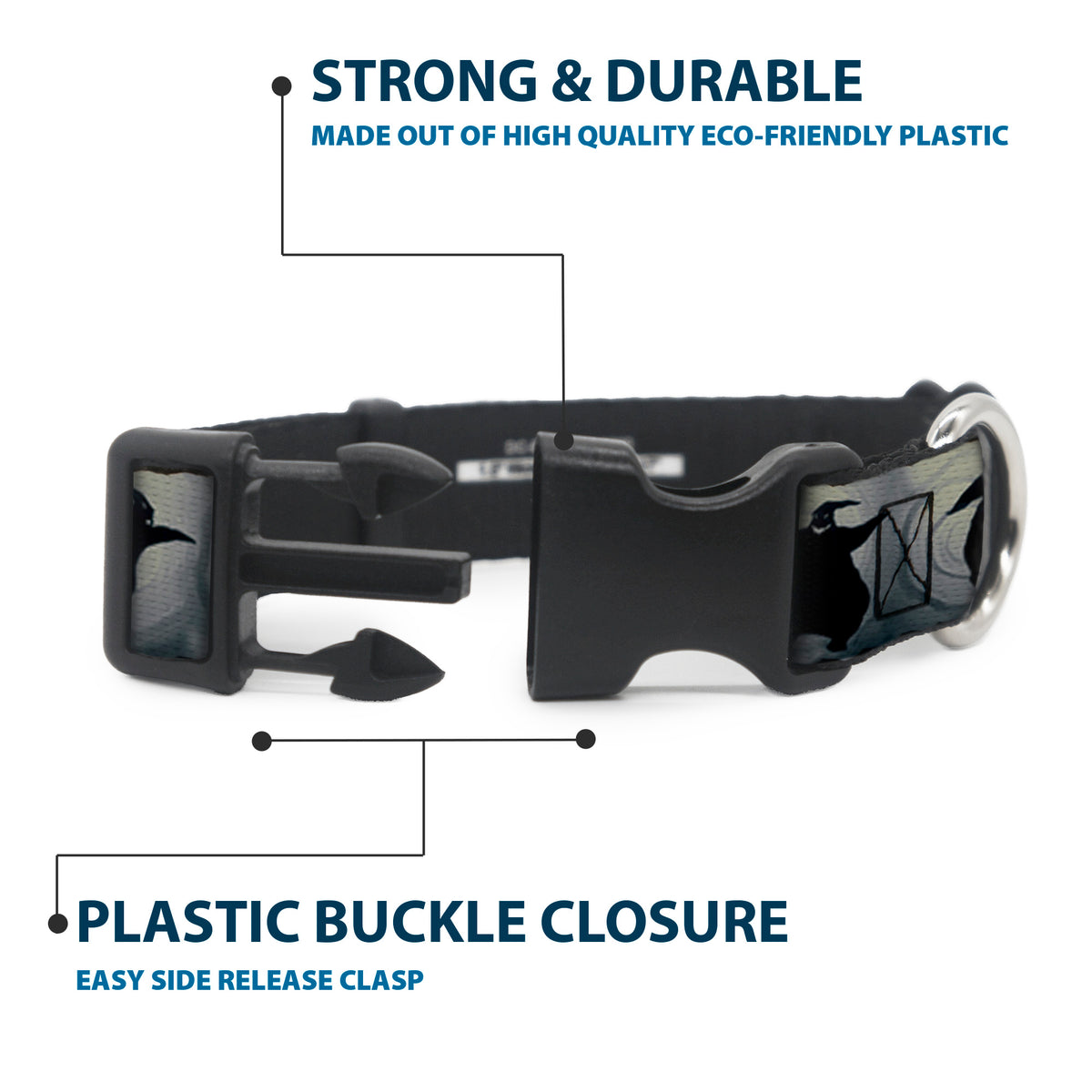 Plastic Clip Collar - Oogie Boogie Silhouette Poses Gray/Black Dog Collars Plastic Clip Side Release Disney