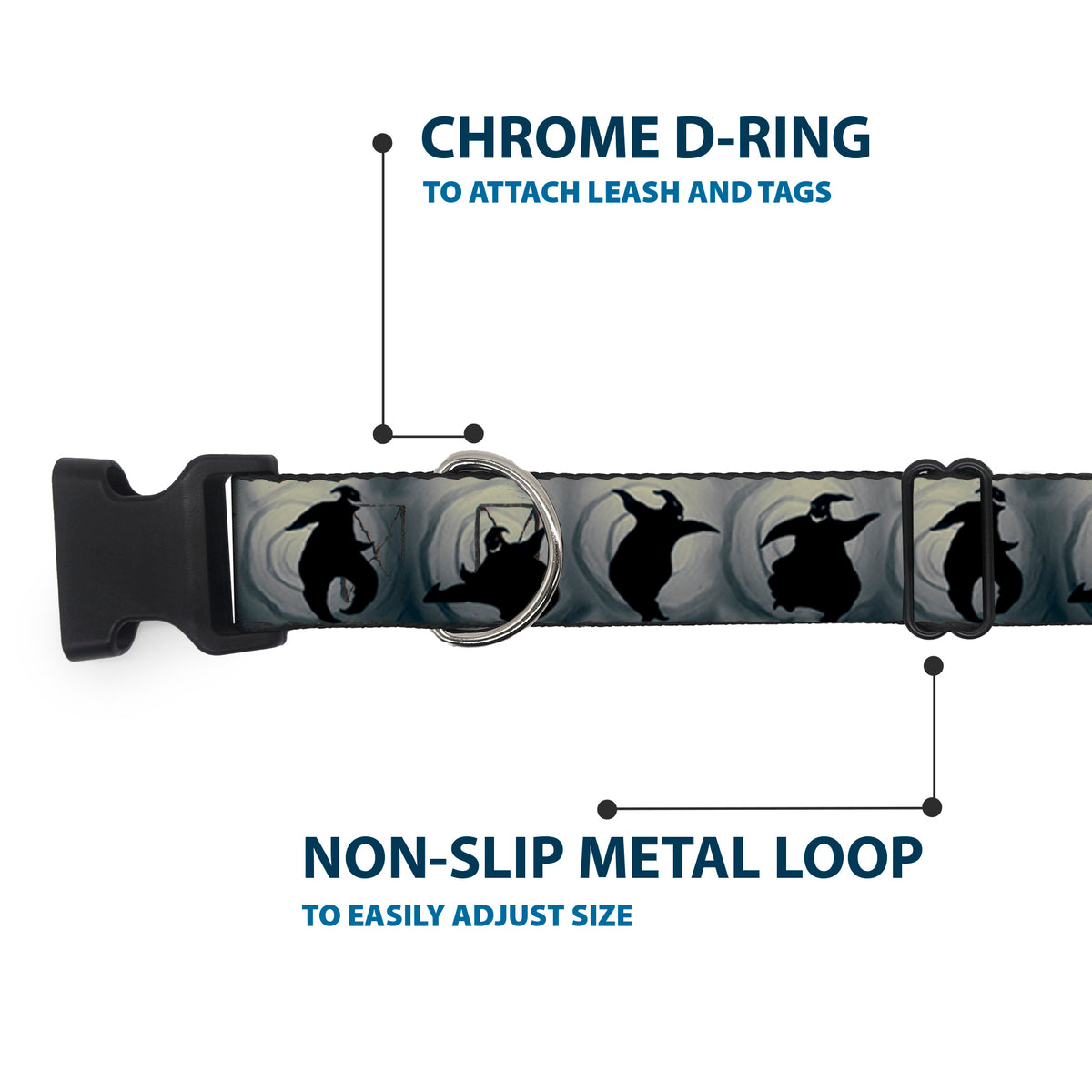 Plastic Clip Collar - Oogie Boogie Silhouette Poses Gray/Black Dog Collars Plastic Clip Side Release Disney