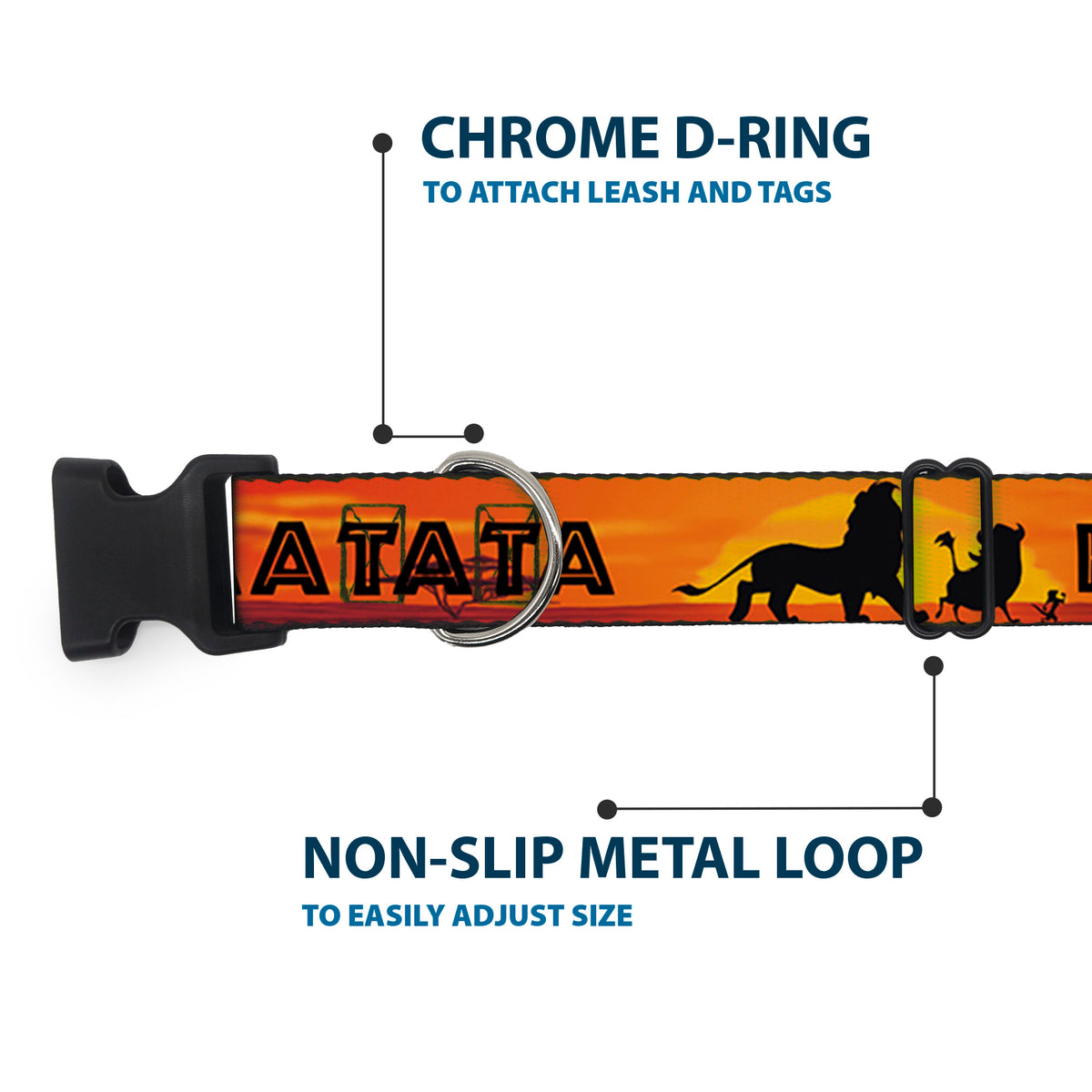 Plastic Clip Collar - Lion King HAKUNA MATATA Sunset Oranges/Black Dog Collars Plastic Clip Side Release Disney