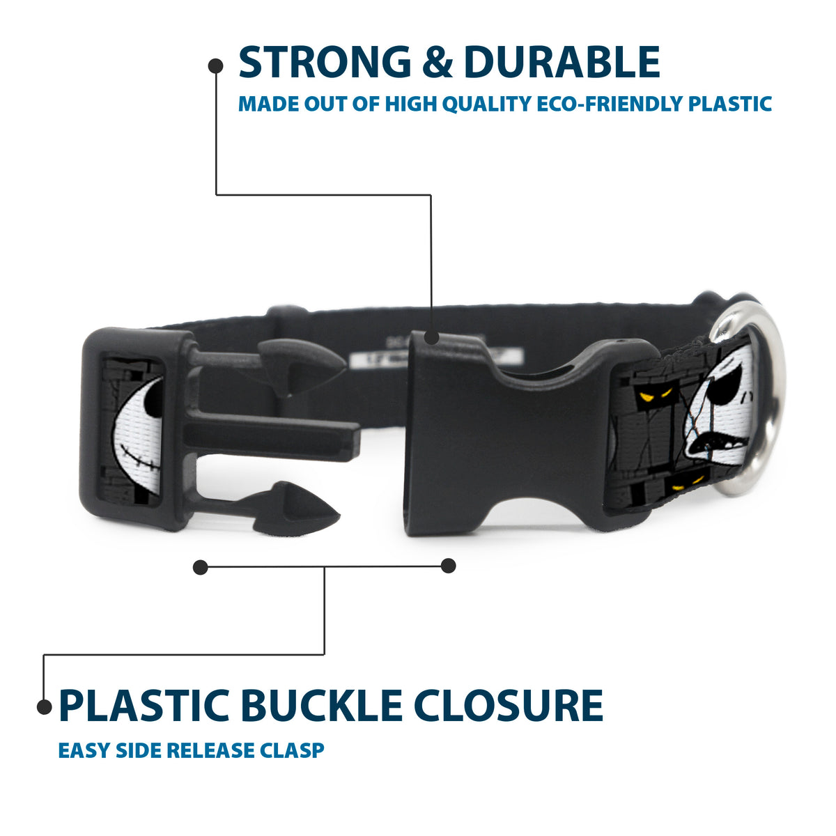 Plastic Clip Collar - Nightmare Before Christmas Jack Expressions Gray Dog Collars Plastic Clip Side Release Disney