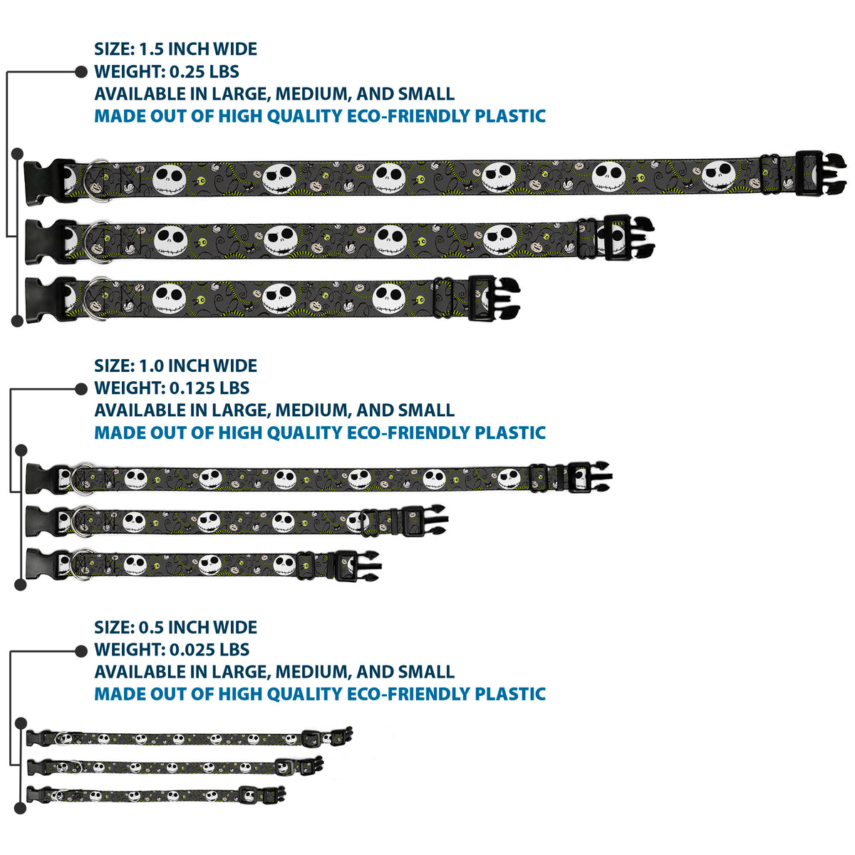 Plastic Clip Collar - NBC Jack Expressions/Halloween Elements Gray Dog Collars Plastic Clip Side Release Disney