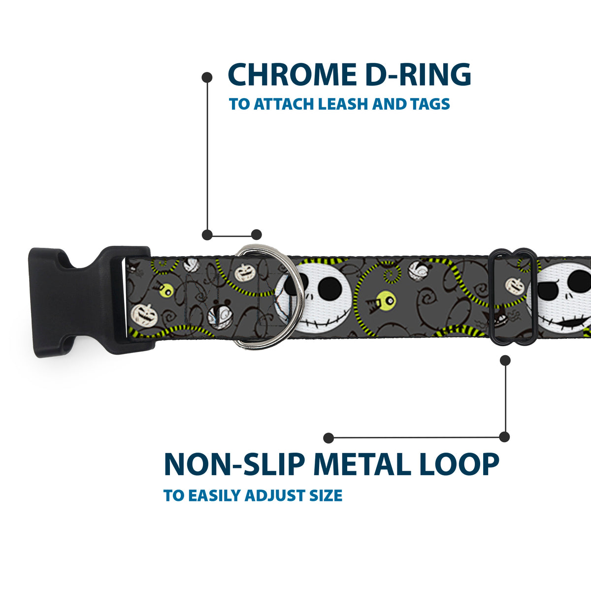 Plastic Clip Collar - NBC Jack Expressions/Halloween Elements Gray Dog Collars Plastic Clip Side Release Disney